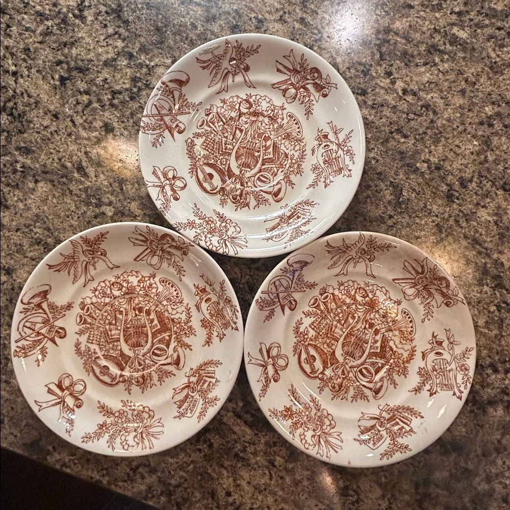 Antique Aesthetic Movement Brown Transferware Saucers - Picture 3 of 5